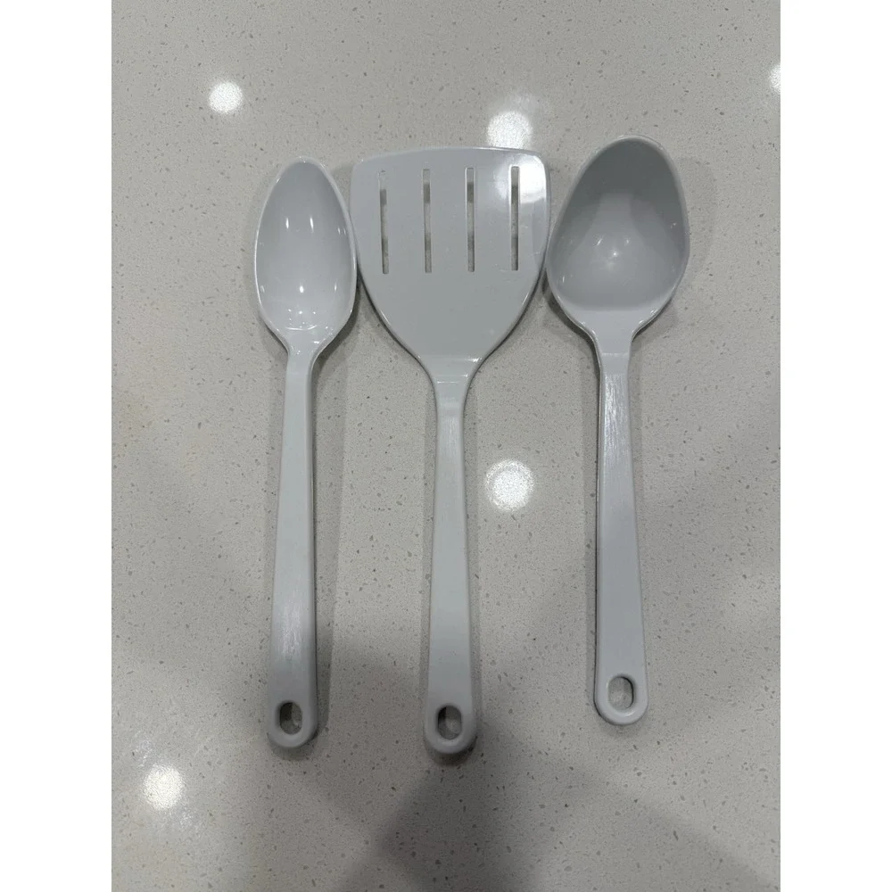 Set of 3 Tailor Made Nylon Slotted Spatula Ladle Serving Spoon White